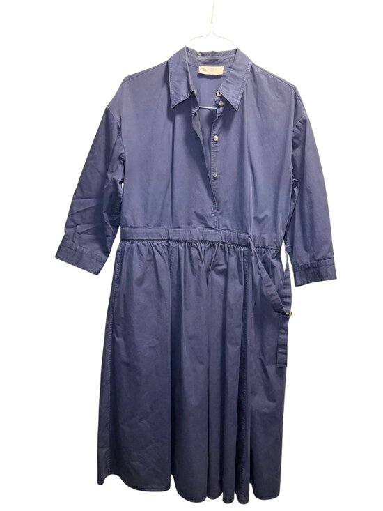 Tory Burch Dresses & Skirts - Tory Burch Navy Blue Gathered Waist Shirtdress Large